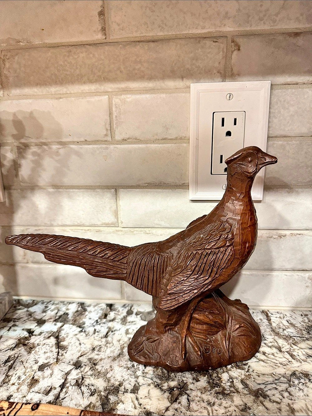 Vintage signed Red Mill MFG Hand-Carved from Pecan Shells and Resin Pheasant